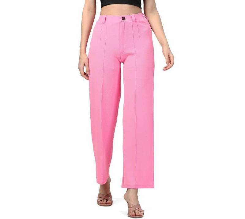 Bhochi Women Polyester Blend Solid Trousers for Women for Dailywear Baby Pink - Image 1