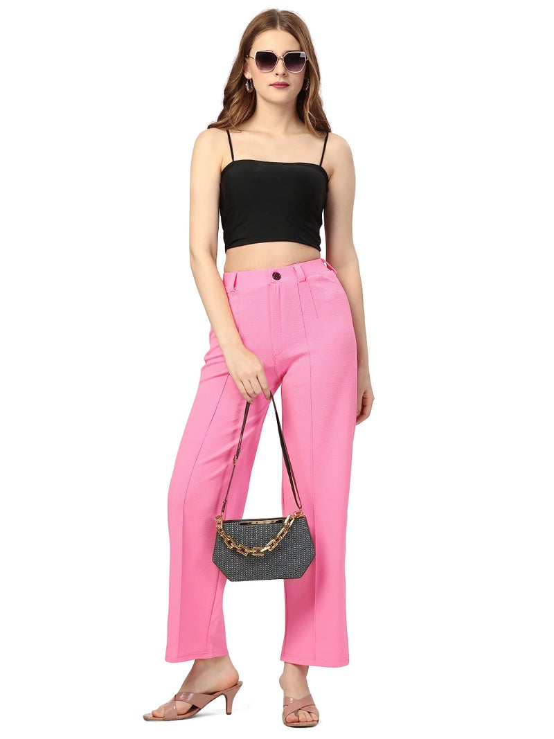 Bhochi Women Polyester Blend Solid Trousers for Women for Dailywear Baby Pink - Image 5