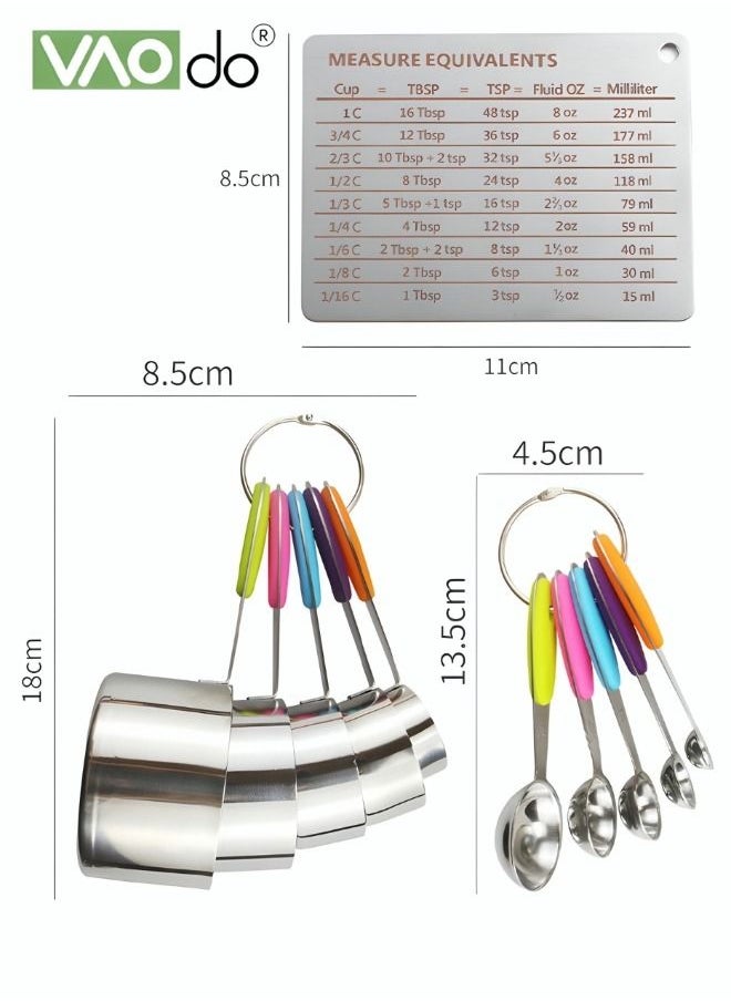 VAOdo - 10 Pieces Measuring Cups and Spoons Set Stackable Stainless Steel Measuring Spoons for Cooking and Baking with Conversion Chart - Image 1