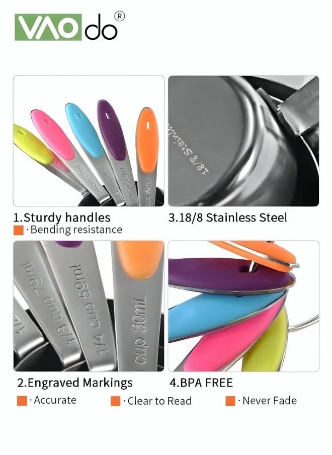 VAOdo - 10 Pieces Measuring Cups and Spoons Set Stackable Stainless Steel Measuring Spoons for Cooking and Baking with Conversion Chart - Image 1