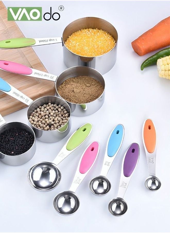 VAOdo - 10 Pieces Measuring Cups and Spoons Set Stackable Stainless Steel Measuring Spoons for Cooking and Baking with Conversion Chart - Image 1