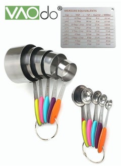10 Pieces Measuring Cups and Spoons Set Stackable Stainless Steel Measuring Spoons for Cooking and Baking with Conversion Chart
