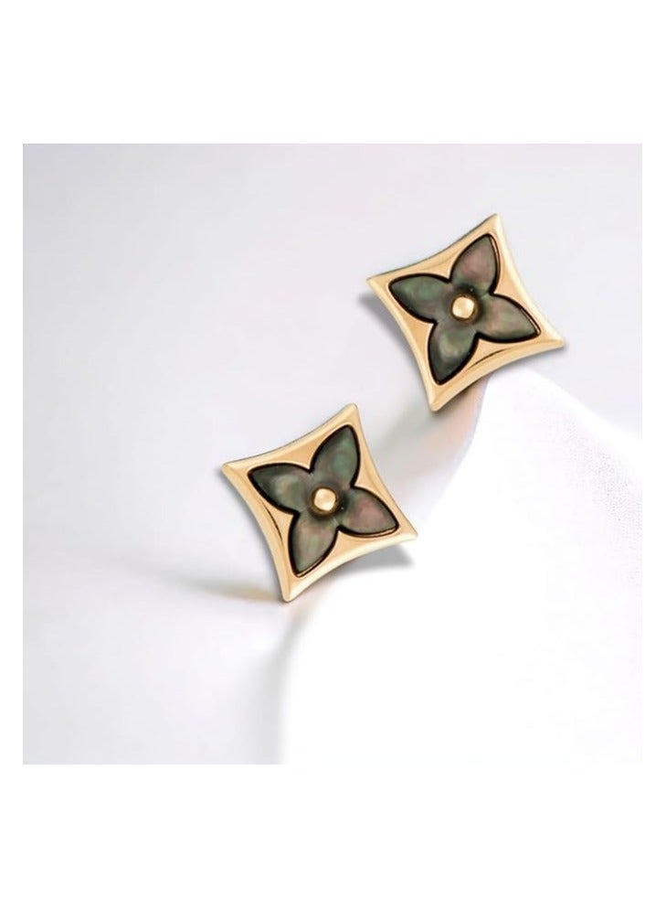 بونكا أقراط نسائية ذهبية مربعة سوداء اللون من بونكا - Image 2