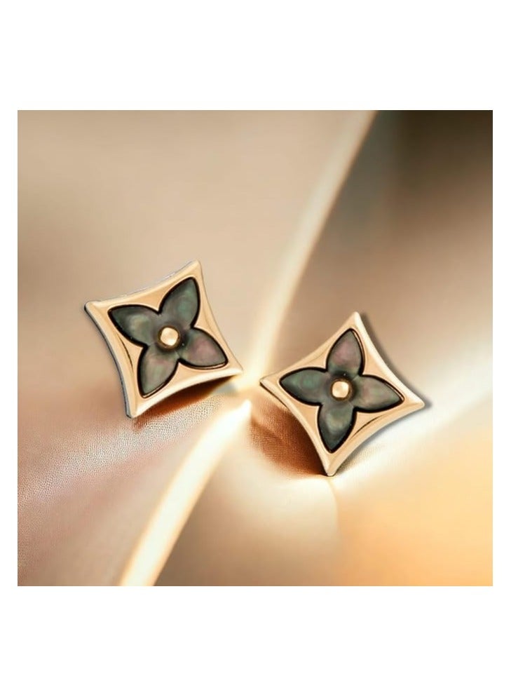 بونكا أقراط نسائية ذهبية مربعة سوداء اللون من بونكا - Image 3