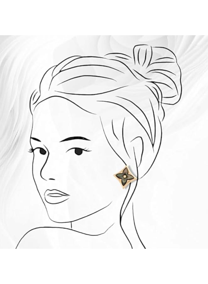 بونكا أقراط نسائية ذهبية مربعة سوداء اللون من بونكا - Image 4