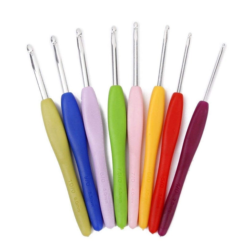 JEYANG JEYANG Knitting Crochet Hooks Needle Set Ergonomic Sewing Kit with 8 pcs Soft Grip Handles Hooks 25mm6mm Hand Knitted DIY Weave Yarn Craft Tools to Knit Hats Socks Sweaters