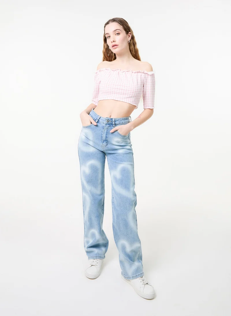 Pink Vanilla Frill Detail Gingham Bardot Top