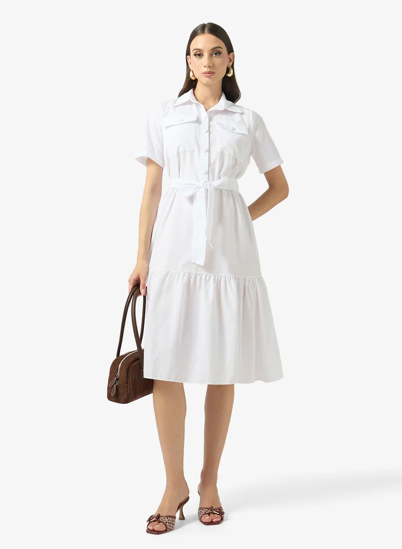 Fyor  White Belted Shirt Midi Dress for Women | Best Price UAE