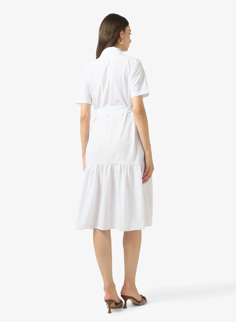 فايور White Belted Shirt Midi Dress