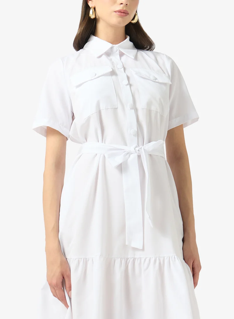 Fyor  White Belted Shirt Midi Dress for Women | Best Price UAE