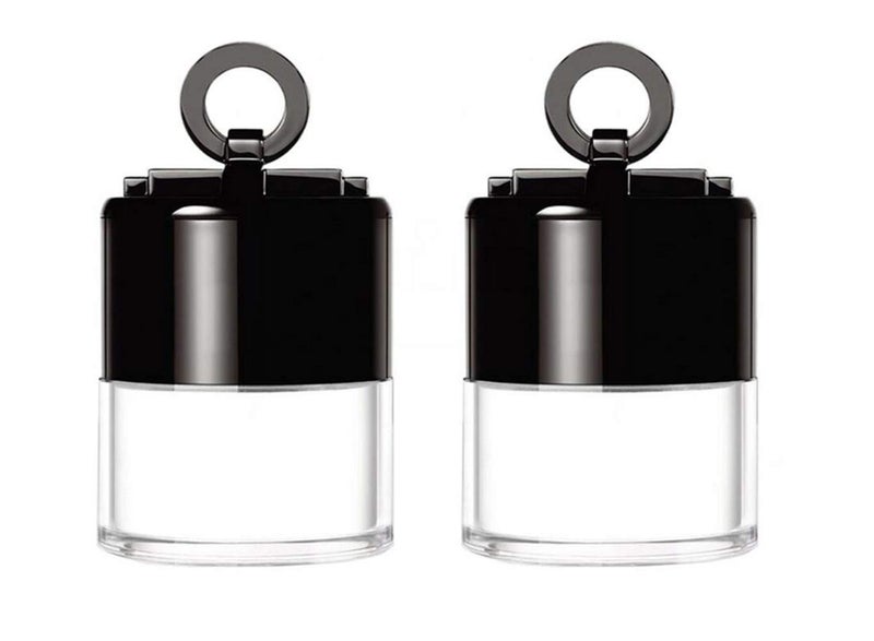 عبوة مسحوق بلاستيكية 10 جرام مع غطاء أسود ووسادة مسحوق للماكياج، 2 قطعة