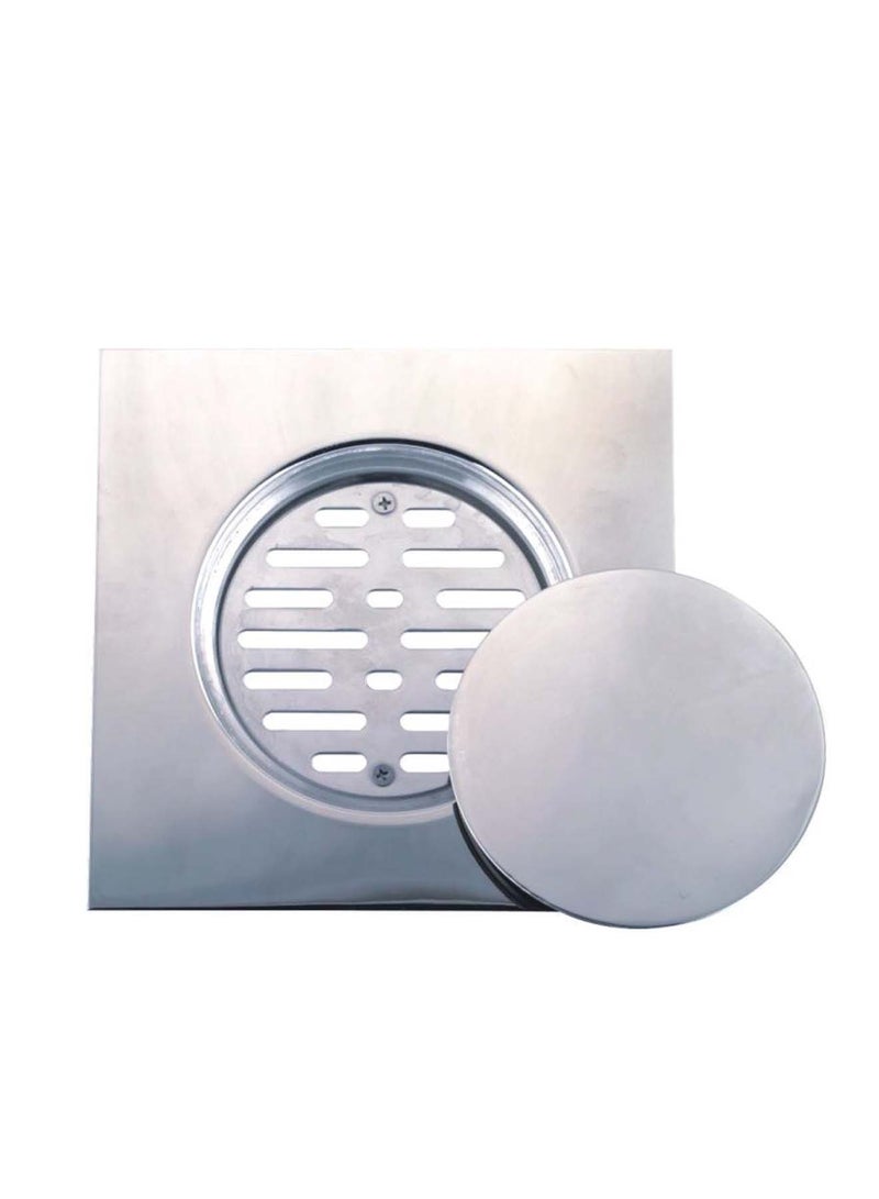 Bold Floor Drainer 200x200x1.80mm – Stainless Steel Floor Drain with Chrome Finish – Anti-Clog, Easy to Clean, Durable Bathroom Accessory – Stylish and Compatible with Most Bathroom Décors – Silver - Image 1