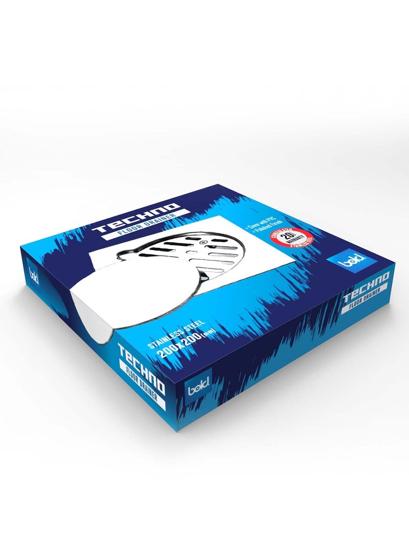 Bold Floor Drainer 200x200x1.80mm – Stainless Steel Floor Drain with Chrome Finish – Anti-Clog, Easy to Clean, Durable Bathroom Accessory – Stylish and Compatible with Most Bathroom Décors – Silver - Image 3