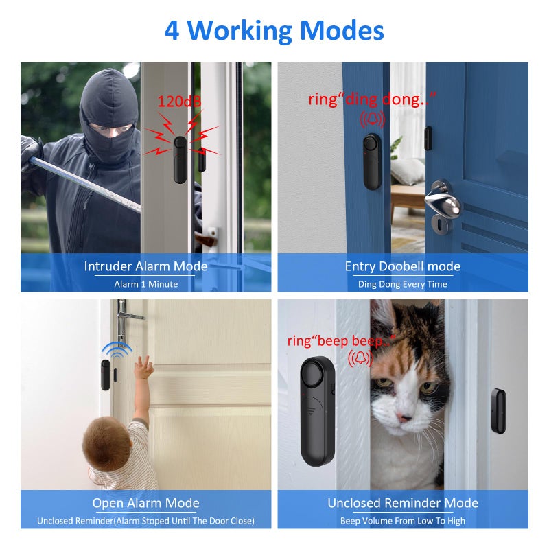 METAK Window and Door Alarm When Opened (5 Pack) for Kids Safety/Home Security, Sliding Glass Front Door Opening Sensor Alarms for Dementia, 120dB Burglar Alert, Ideal for Business, Garage, Apartment, Black - Image 2