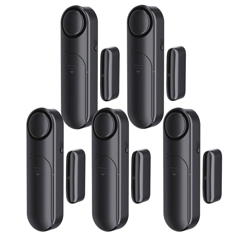 METAK Window and Door Alarm When Opened (5 Pack) for Kids Safety/Home Security, Sliding Glass Front Door Opening Sensor Alarms for Dementia, 120dB Burglar Alert, Ideal for Business, Garage, Apartment, Black - Image 1