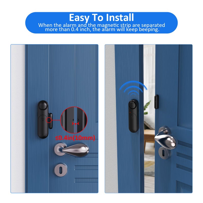 METAK Window and Door Alarm When Opened (5 Pack) for Kids Safety/Home Security, Sliding Glass Front Door Opening Sensor Alarms for Dementia, 120dB Burglar Alert, Ideal for Business, Garage, Apartment, Black - Image 3