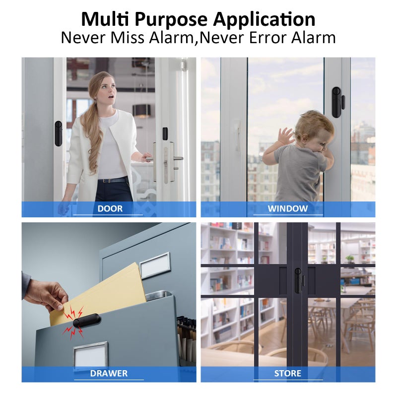 METAK Window and Door Alarm When Opened (5 Pack) for Kids Safety/Home Security, Sliding Glass Front Door Opening Sensor Alarms for Dementia, 120dB Burglar Alert, Ideal for Business, Garage, Apartment, Black - Image 4