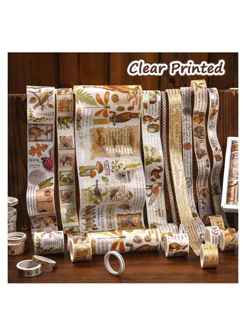 SOLARAE Retro Gold Foil Washi Tape Set, 20 Rolls, Animal, Flower, Plant for Scrapbooking and Crafts, Decorative Masking Tape, Artists Tapes for DIY, Junk Journal Supplies, School Supplies - Image 3