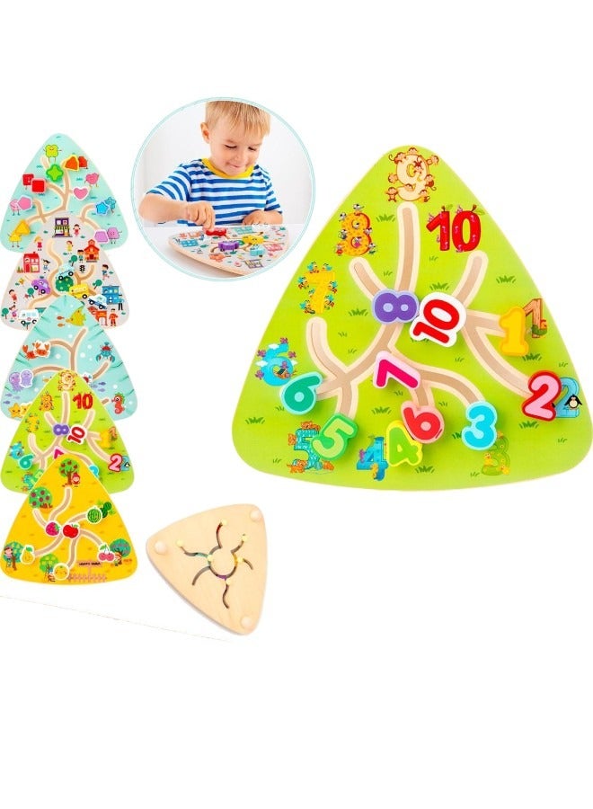 صندوق العاب لعبة مونتيسوري، لعبة المتاهة الخشبية، أرقام الألغاز اللون والشكل المطابق لألعاب التفكير المنطقية، ألعاب خشبية لمرحلة ما قبل المدرسة للأطفال الأولاد والبنات ألعاب السفر هدايا عيد ميلاد الأطفال
