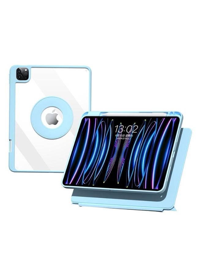 KLIK Stylish iPad Magnetic Case with Apple Pencil Case Foldable Stand [2023 Upgrade] 360 Rotation, Magnetic Slide Rails Design for iPad Case Blue.
