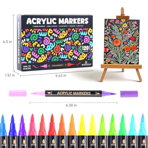 WINSONS 120 Colors Acrylic Paint Marker Dual Tip and Dual Colors Acrylic Paint Pens for Stone Wood Canvas Ceramic Metal Glass Rock Painting DIY Crafs Art Supplies 120 Colors - Image 3