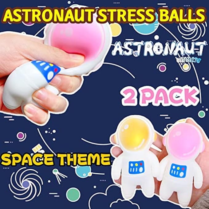 Kawaite Squishy Stress Balls for Kids and Adults (2 Pack) Astronauts Dough Ball Fidget Toys - Gold and Pink Suqeeze Ball Squishy Toys, Sensory Squish Ball, Ideal for Autism, ADHD, Teens Anxiety - Image 3