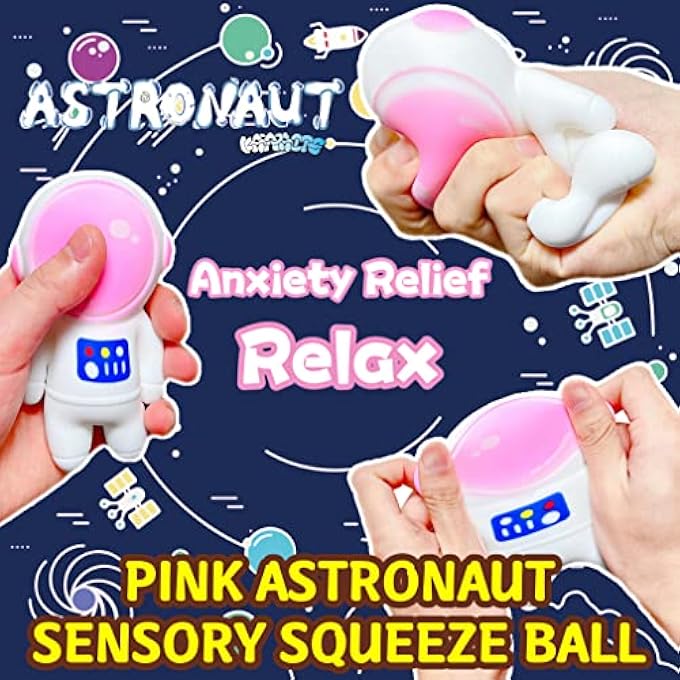 Kawaite Squishy Stress Balls for Kids and Adults (2 Pack) Astronauts Dough Ball Fidget Toys - Gold and Pink Suqeeze Ball Squishy Toys, Sensory Squish Ball, Ideal for Autism, ADHD, Teens Anxiety - Image 4
