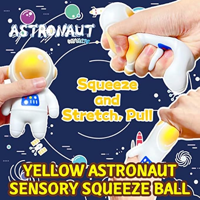 Kawaite Squishy Stress Balls for Kids and Adults (2 Pack) Astronauts Dough Ball Fidget Toys - Gold and Pink Suqeeze Ball Squishy Toys, Sensory Squish Ball, Ideal for Autism, ADHD, Teens Anxiety - Image 5