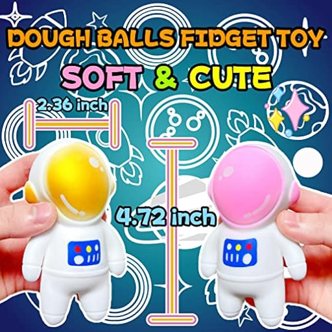 Kawaite Squishy Stress Balls for Kids and Adults (2 Pack) Astronauts Dough Ball Fidget Toys - Gold and Pink Suqeeze Ball Squishy Toys, Sensory Squish Ball, Ideal for Autism, ADHD, Teens Anxiety - Image 2