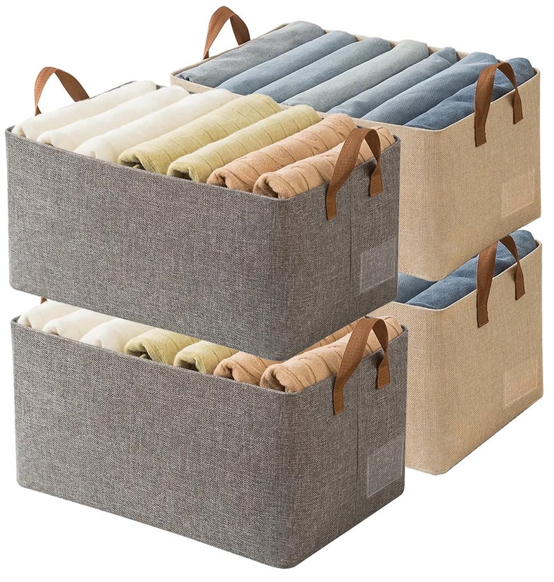 AARainbow AARAINBOW 4 Pcs Closet Clothes Organizer with Handle Closet Shelf Fabric Storage Box Steel Frame Stackable Shelf Storage Baskets Foldable Wardrobe Storage Box for Clothes Toys 23L 2 Gray 2 Beige