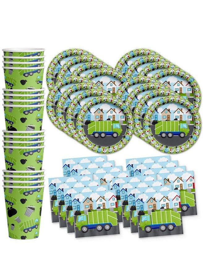 Birthday Galore Garbage Trash Truck Birthday Party Supplies Big Truck Birthday Party Supplies Set Includes Plates, Napkins, And Cups ; Kit For 16  - Image 1