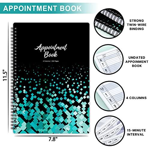 Poluma Appointment Book – Undated Salon Appointment Book, Daily＆Hourly Schedule Book with 200 Pages, 6 AM - 9 PM, 15 Minute Intervals Day Planner, 7.8’’ x 11.5’’, 4 Column, Twin-Wire Binding, Hardcover - Image 3