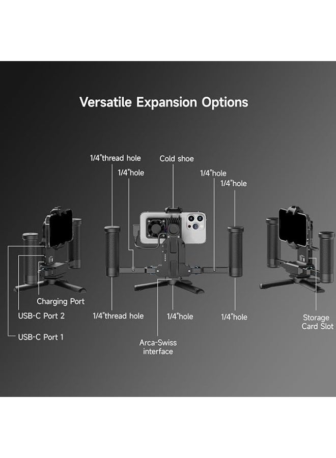 FeiyuTech Phone Video Rig Pro for iPhone 17 16 15 Pro/Pro Max - ProRes 4K Filmmaking Cage with External Storage Hub,Cooling Fan,Battery Extension,USB-C Expansion for Professional iPhone Video Create - Image 5