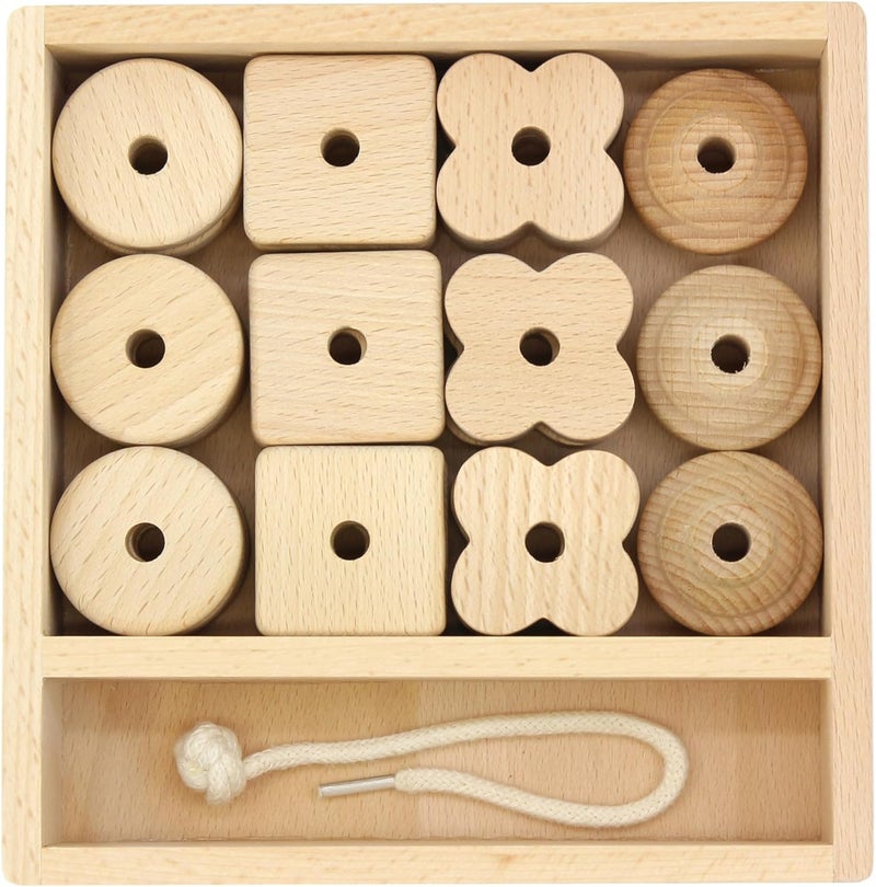 KIDDISON Lacing Bead 27 Large Wooden Beads 1 Lace for Toddler and Kids Montessori Educational Toy Fine Motor Skills 2 Years - Image 1