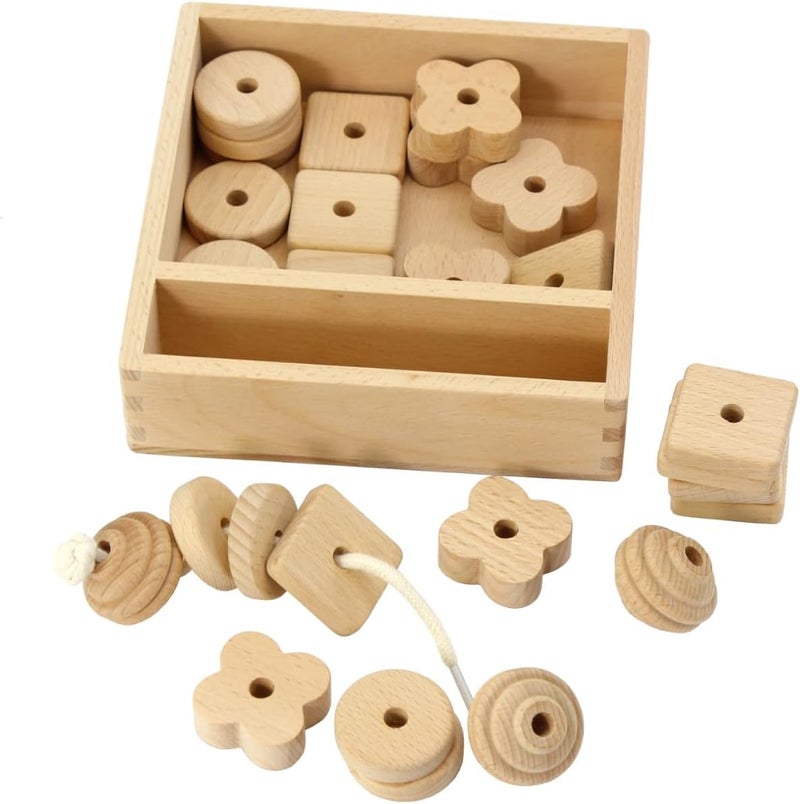 KIDDISON Lacing Bead 27 Large Wooden Beads 1 Lace for Toddler and Kids Montessori Educational Toy Fine Motor Skills 2 Years - Image 4