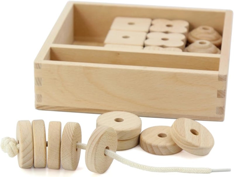 KIDDISON Lacing Bead 27 Large Wooden Beads 1 Lace for Toddler and Kids Montessori Educational Toy Fine Motor Skills 2 Years - Image 2