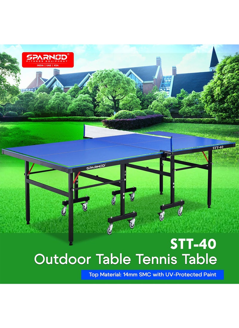 Sparnod Fitness STT-40 Outdoor Table Tennis Table | 14mm SMC Top with UV Protection | Rust-Proof Frame | Solo Playback Mode | Foldable with Oversize Locking Wheels  - Image 2