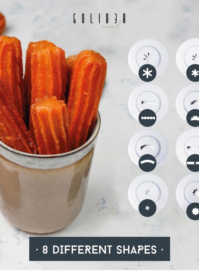 GOLIBER Churro Maker Machine - 8 Different Nozzle for Churros Maker Machine - Churreras Para Churros and Cheese Straw Press - Easy Handle Churro Piping Tip (Gray) - Image 5