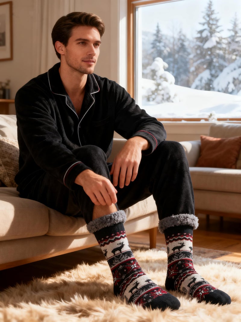 cosyone1997 Men's Warm Slipper Socks with Grips, Winter Thermal Cabin Fuzzy Socks, Size 11-14 - Image 2