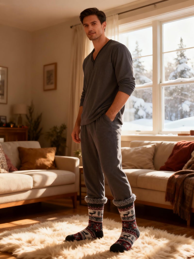 cosyone1997 Men's Warm Slipper Socks with Grips, Winter Thermal Cabin Fuzzy Socks, Size 11-14 - Image 3
