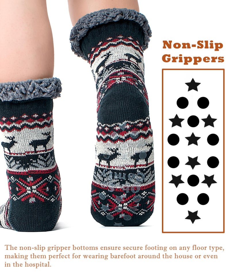 cosyone1997 Men's Warm Slipper Socks with Grips, Winter Thermal Cabin Fuzzy Socks, Size 11-14 - Image 5