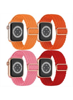 ALMNVO Braided Solo Loop for Apple Watch Band 49mm 45mm 44mm 42mm Women Men, iWatch Stretchy Bands Sport Strap Nylon Apple Watch Ultra Band Series 8 7 SE2 SE 6 5 4 3,4 Pack,Orange/Pink Raspberry/Pink/Red  - Image 1