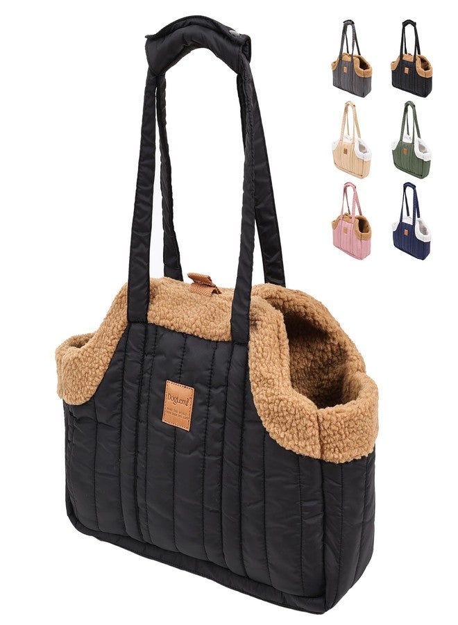 ETIAL Small Dog Carrier Purse, Winter Fleece Warm Dog Tote Bag Carrier with Secure Harness Clip for Puppy Kitten, Waterproof Pet Travel Handbag for Shopping, Hiking and Walking (Black) - Image 1