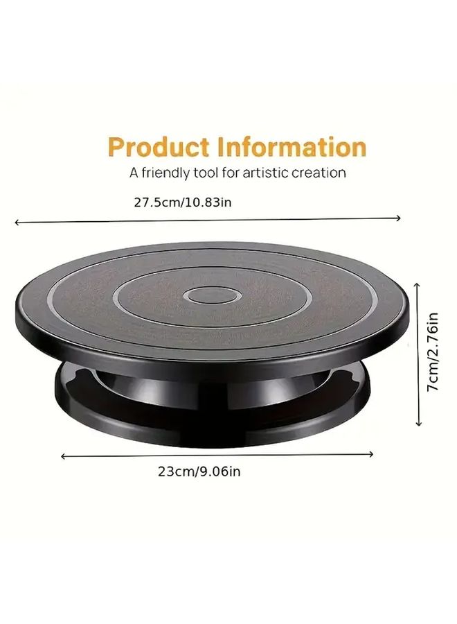 360 Degree Smooth Rotation Black Cake Turntable With Anti Slip Base Heavy Duty PP Stand For Home Baking - Image 2
