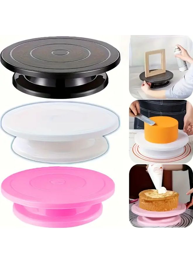 360 Degree Smooth Rotation Black Cake Turntable With Anti Slip Base Heavy Duty PP Stand For Home Baking - Image 1