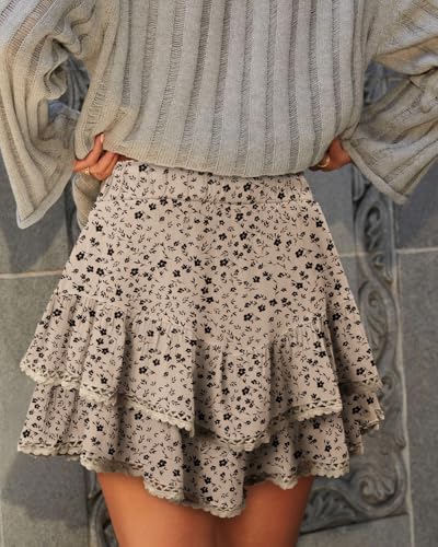 onlypuff Ruffle Skorts for Woman Floral Cute Mini Skirts Flowy Shorts Country Concert Outfits Coastal Cowgirl Coachella Western Skirt Floral Khaki XL - Image 3