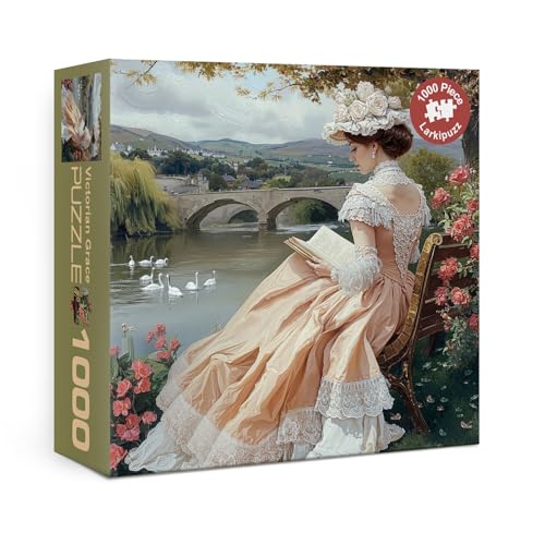 Larkipuzz Beautiful Victorian Women Puzzles for Adults 1000 Pieces Aesthetic Landscape River Jigsaw Puzzle Challenging Vintage Art Puzzles - Image 1