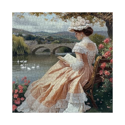 Larkipuzz Beautiful Victorian Women Puzzles for Adults 1000 Pieces Aesthetic Landscape River Jigsaw Puzzle Challenging Vintage Art Puzzles - Image 5