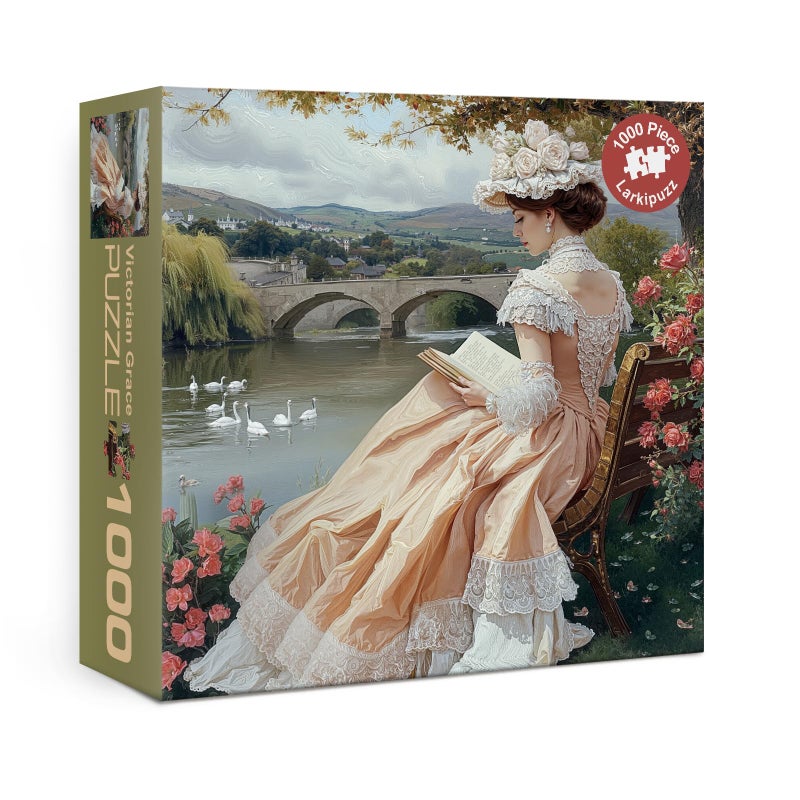 Larkipuzz Beautiful Victorian Women Puzzles for Adults 1000 Pieces Aesthetic Landscape River Jigsaw Puzzle Challenging Vintage Art Puzzles - Image 3