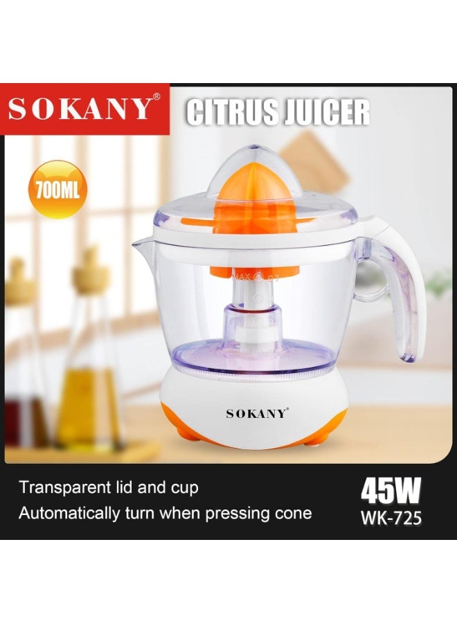SOKANY Electric Citrus Juicer WK-725, Orange Juice Maker, Lemon Squeezer, 700ML Capacity, 45W Energy Efficient Motor, Quick & Easy Juicing with Transparent Bowl - Image 4